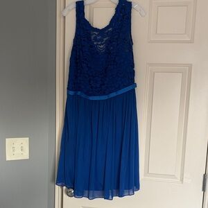 David's Bridal Royal Blue Lace Midi Dress